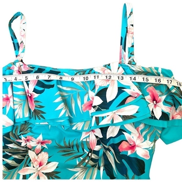 Coco Contours Agate Ruffle Bandeau Bra Sized One Piece Swimsuit - Tropicale - Picture 14 of 16